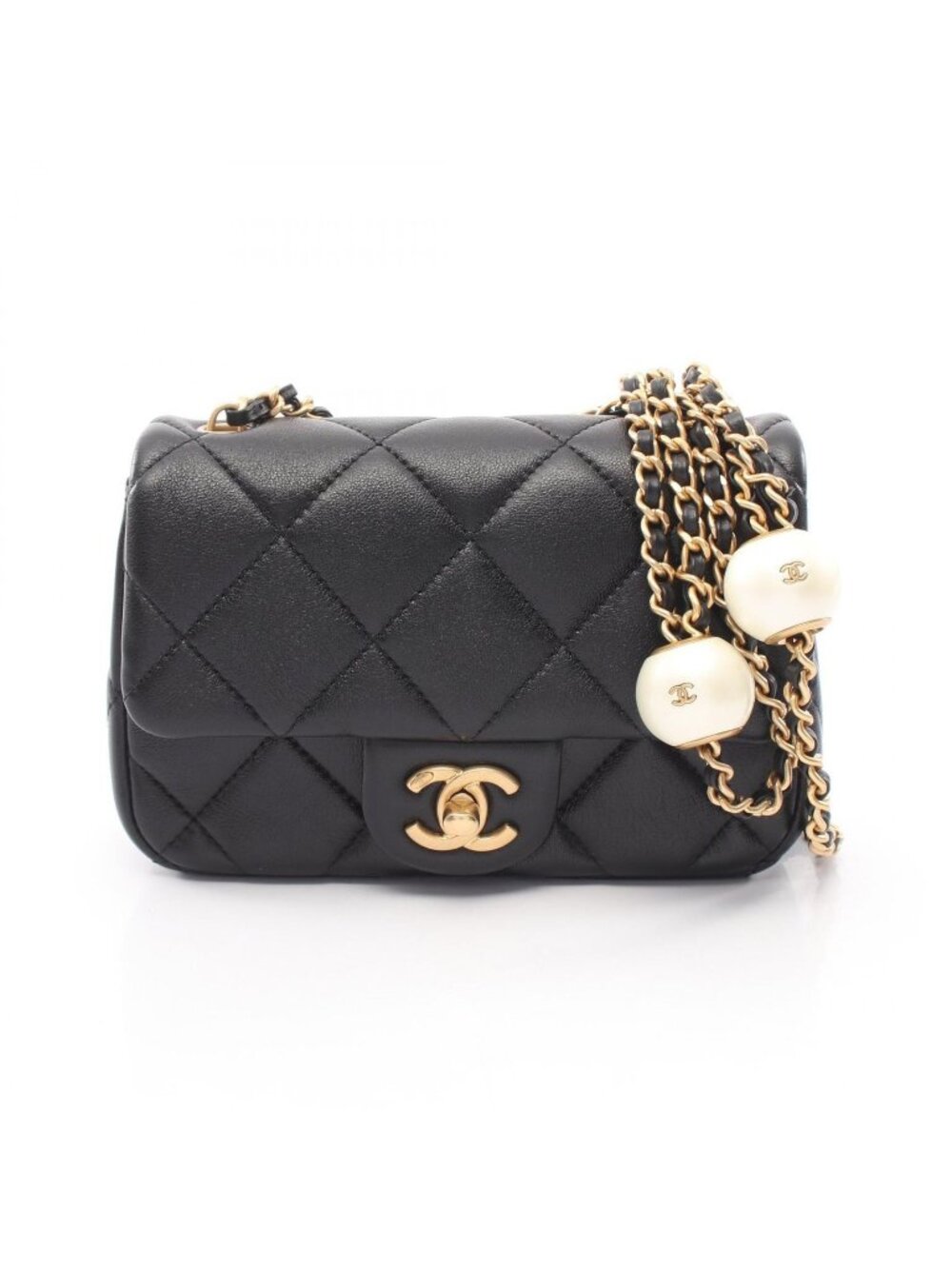 Chanel Shoulder Bag Mini Quilted Black Lambskin Chain